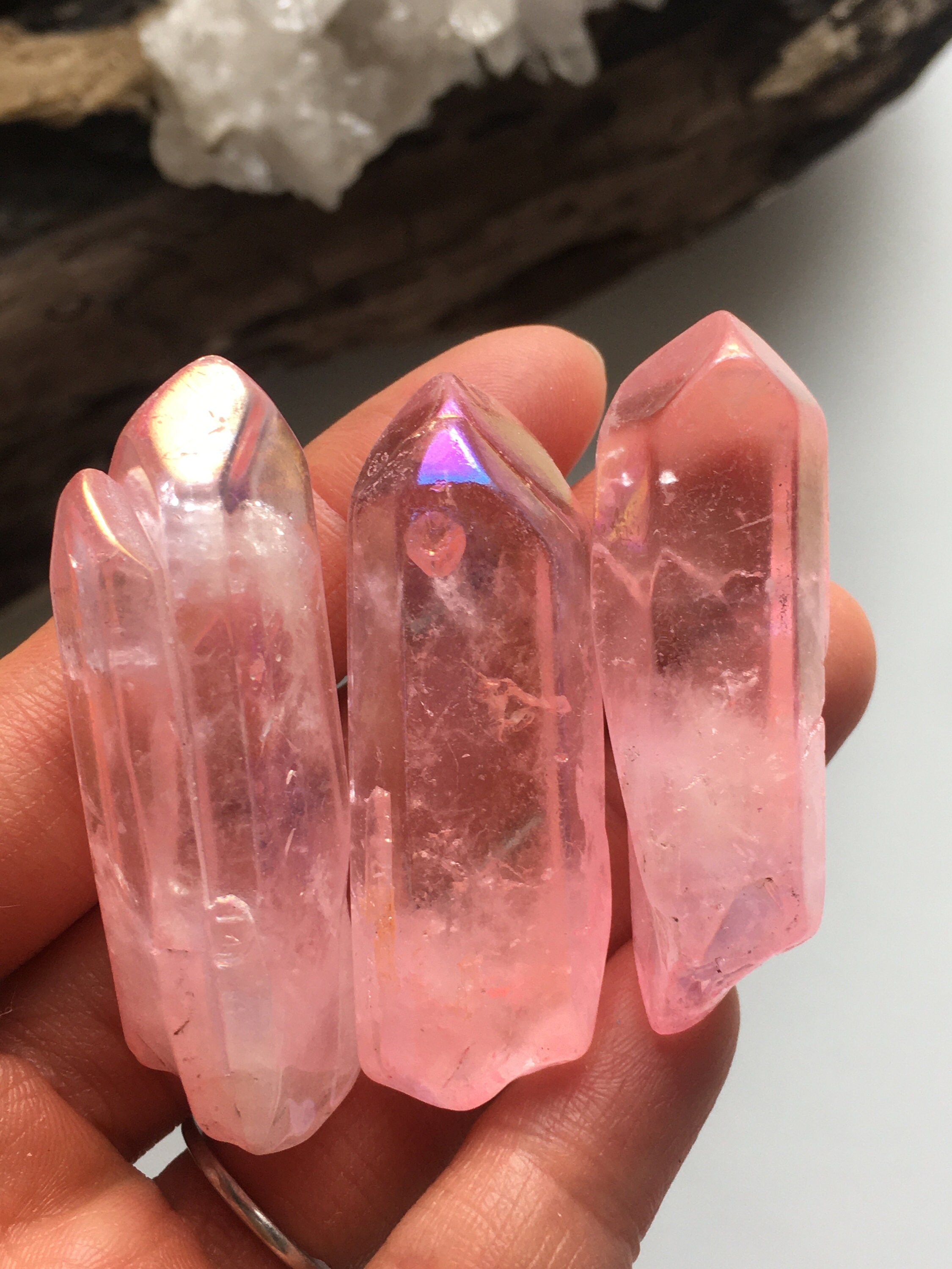 ピンクエンジェルオーラ水晶ポイント、クリスタルヒーリング - Etsy 日本