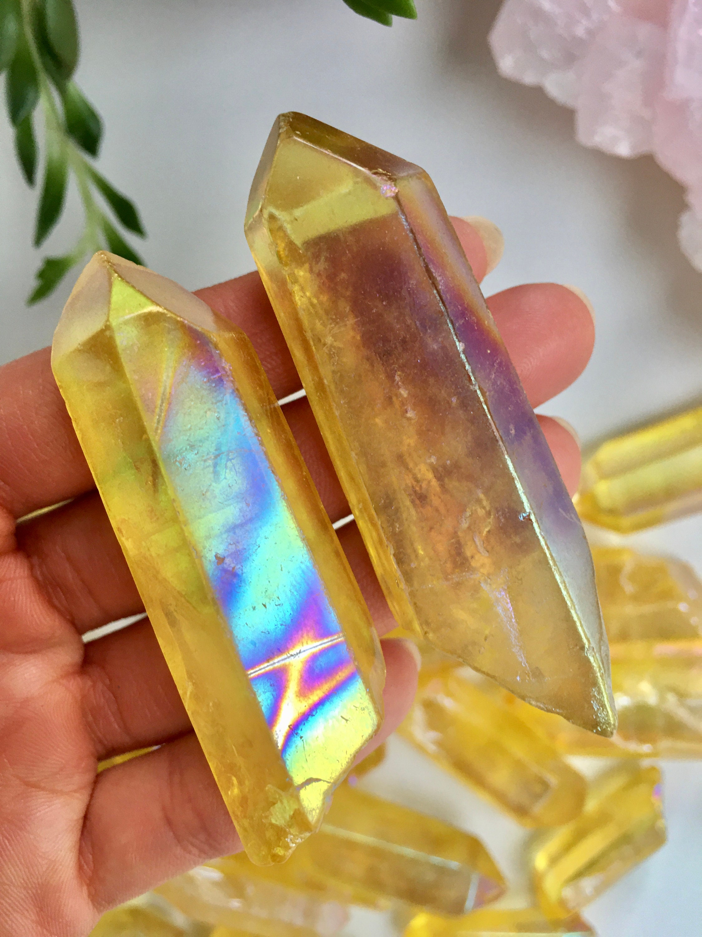 Large Yellow Aura Quartz Point Yellow Angel Aura Quartz Etsy Canada