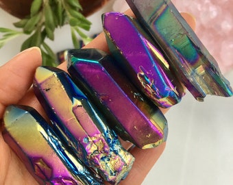 チタンオーラクォーツクリスタル - レインボーフレイムオーラ