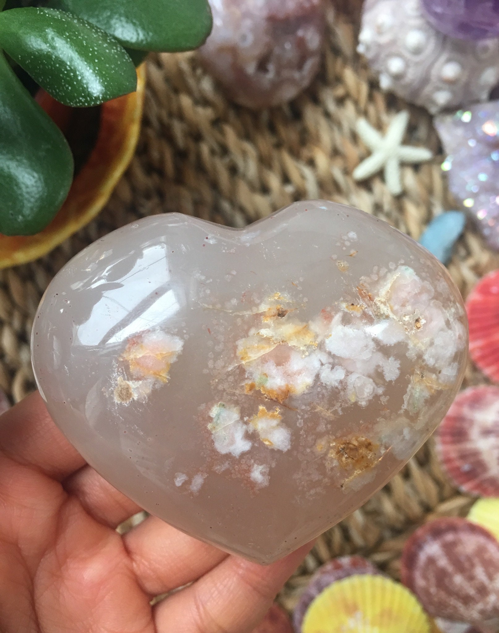 桜瑪瑙ハート、桜瑪瑙、花瑪瑙ハート、花瑪瑙石、花瑪瑙クリスタル