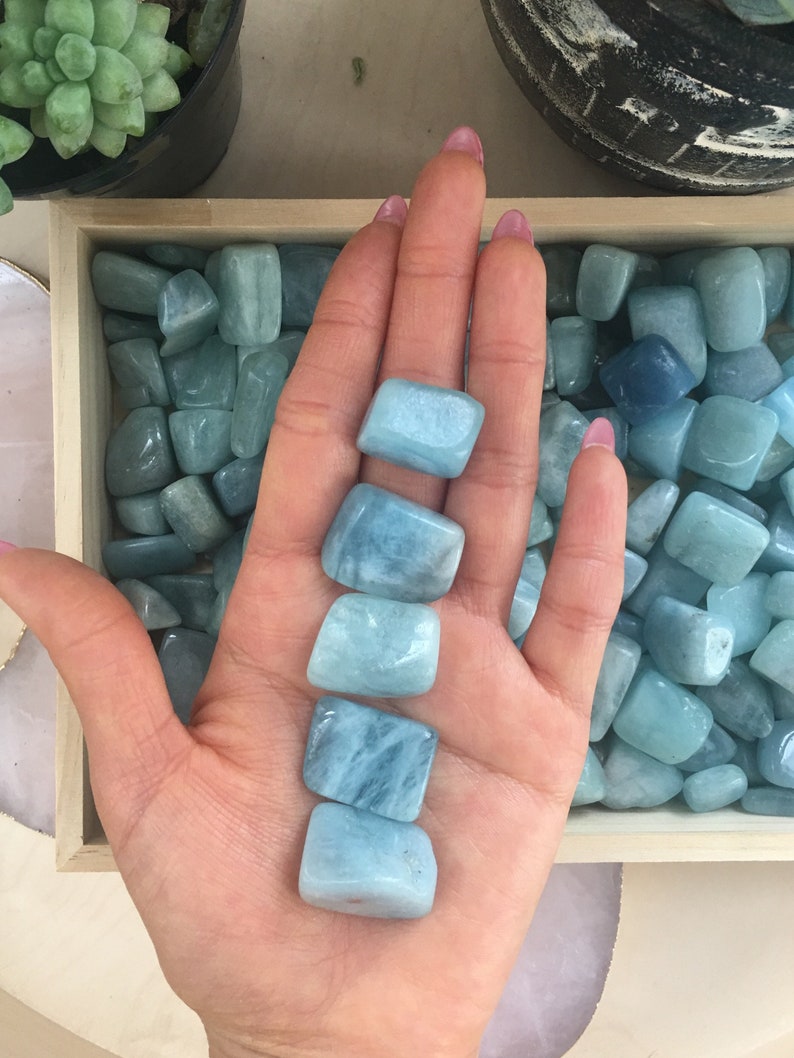 Five Blue Auamarine Tumbled Stones, Blue Aquamarine, Stone of Courage and Stone of the Sea image 1