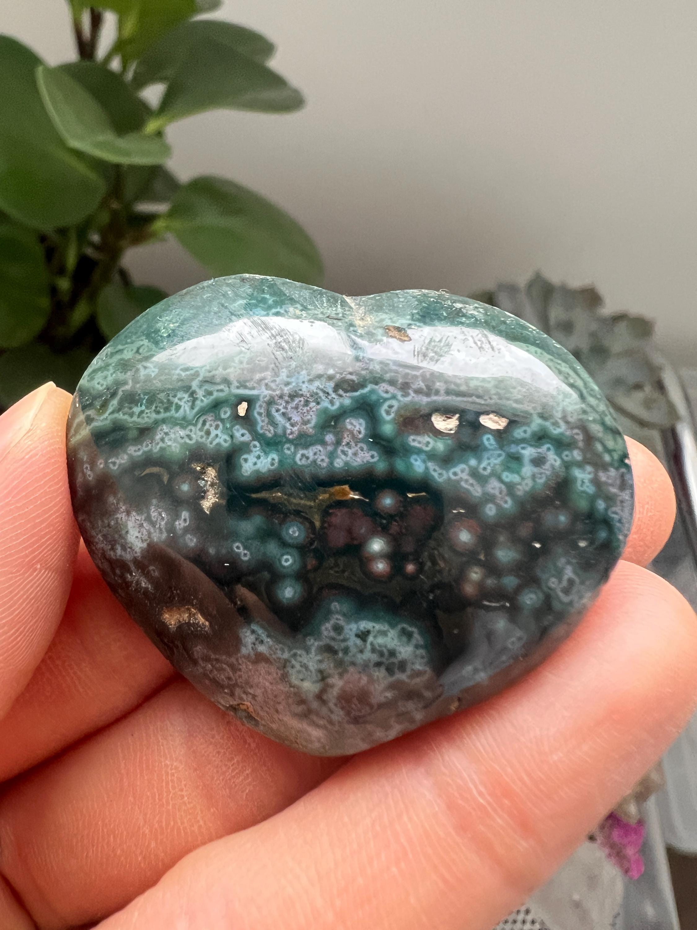 オーシャンジャスパー bigハート 天然石 372g Polished Ocean Jasper Heart Crystal, Natural Stone Carving, Home