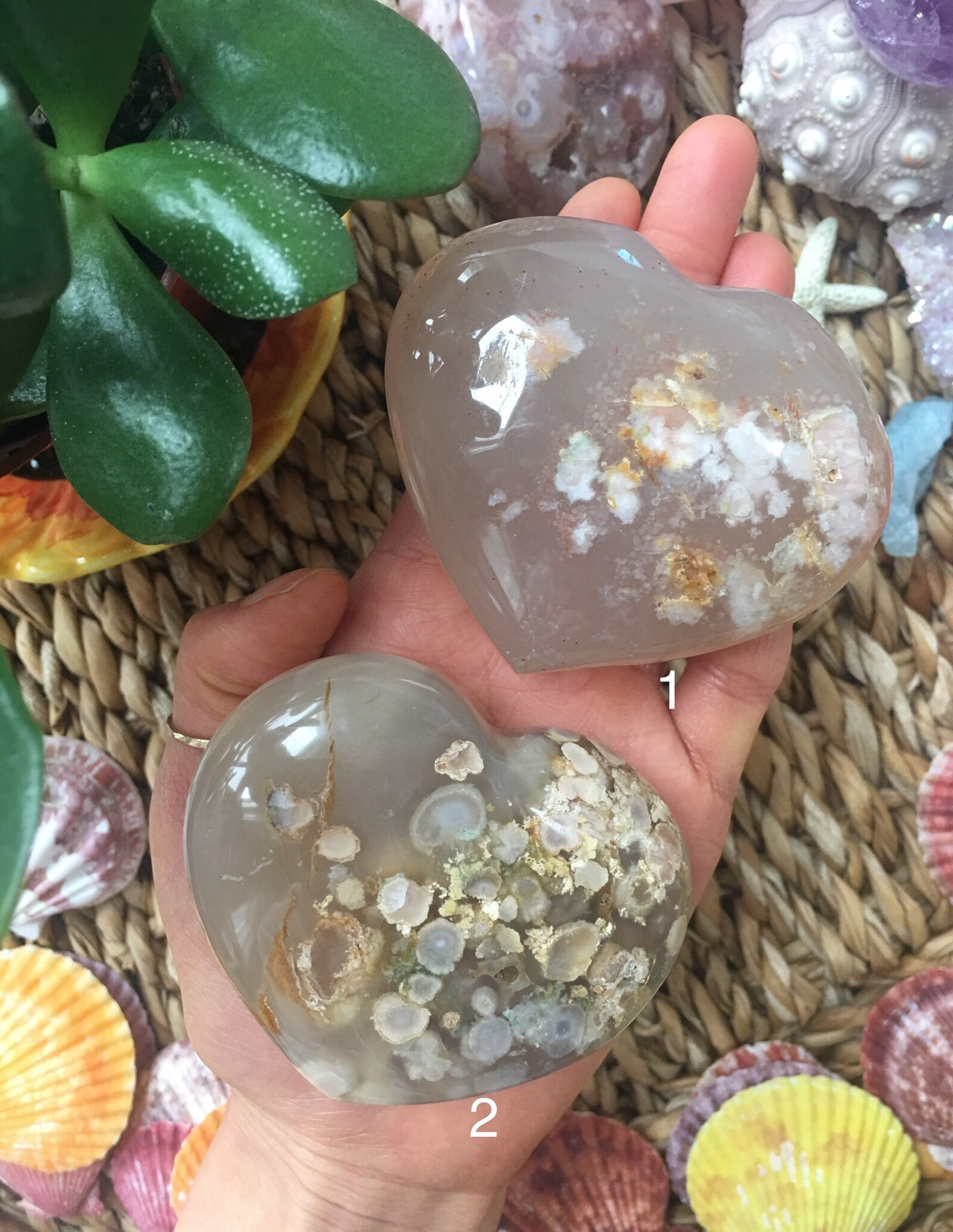 天然石 グリーン桜瑪瑙 ハート 4個セット 桜瑪瑙ハート、桜瑪瑙、花瑪瑙ハート、花瑪瑙石、花瑪瑙クリスタル