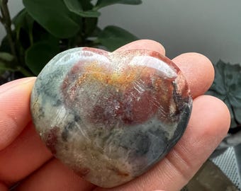 Polished Ocean Jasper Heart Crystal, Natural Stone Carving