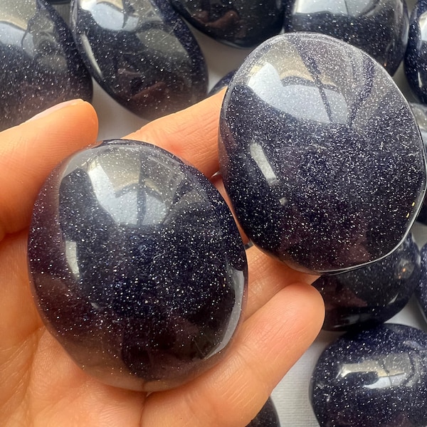 Blue Sandstone Palm Stone, Blue Goldstone, Polished Blue Goldstone, Natural Goldstone, Healing Crystal, Blue Sandstone
