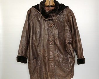 Vintage Brown Leather Duffle Coat