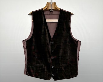 Vintage Geometric Brownish Burgundy Velvet Vest