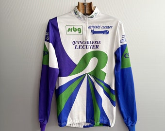 Vintage French Cycling Jersey | Bold Geometric Blue Green | Made in France | M