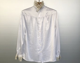 Vintage White Satin Lace Blouse