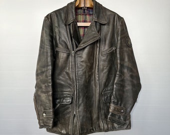 Vintage bronsfärgad läderbikerjacka | BMW-märke | Peacoat-stil | Storlek M