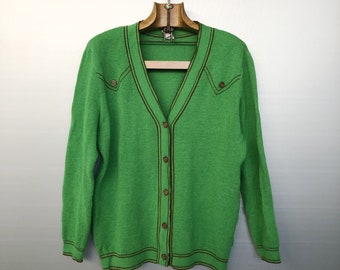 Cardigan vert et marron vintage des années 70/80