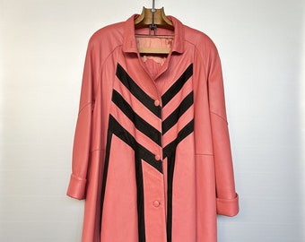 Vintage Pink and Black Leather Coat