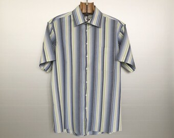 Vintage Striped Blue Green Short Sleeves Shirt