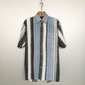 Vintage Blue Black Beige Striped Short Sleeves Shirt