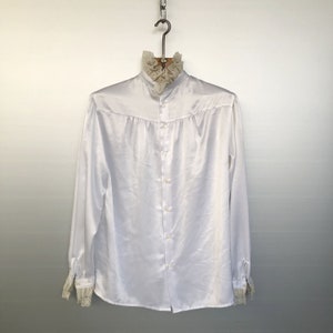 Vintage White Satin Lace Blouse