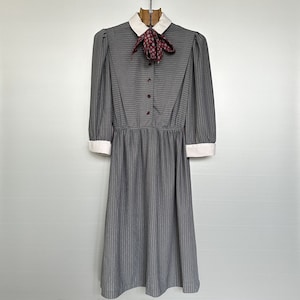 Vintage 80s Gray Pinstriped Handmade Dress