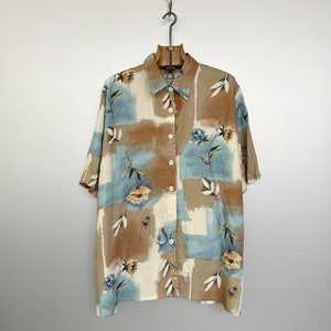 Vintage Hawaiian Ocher Beige Blue Shirt