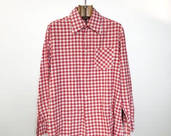 Camisa Vichy vintage / Cuello a cuadros rojos y blancos estilo años 70 / Ropa de trabajo francesa / Talla M