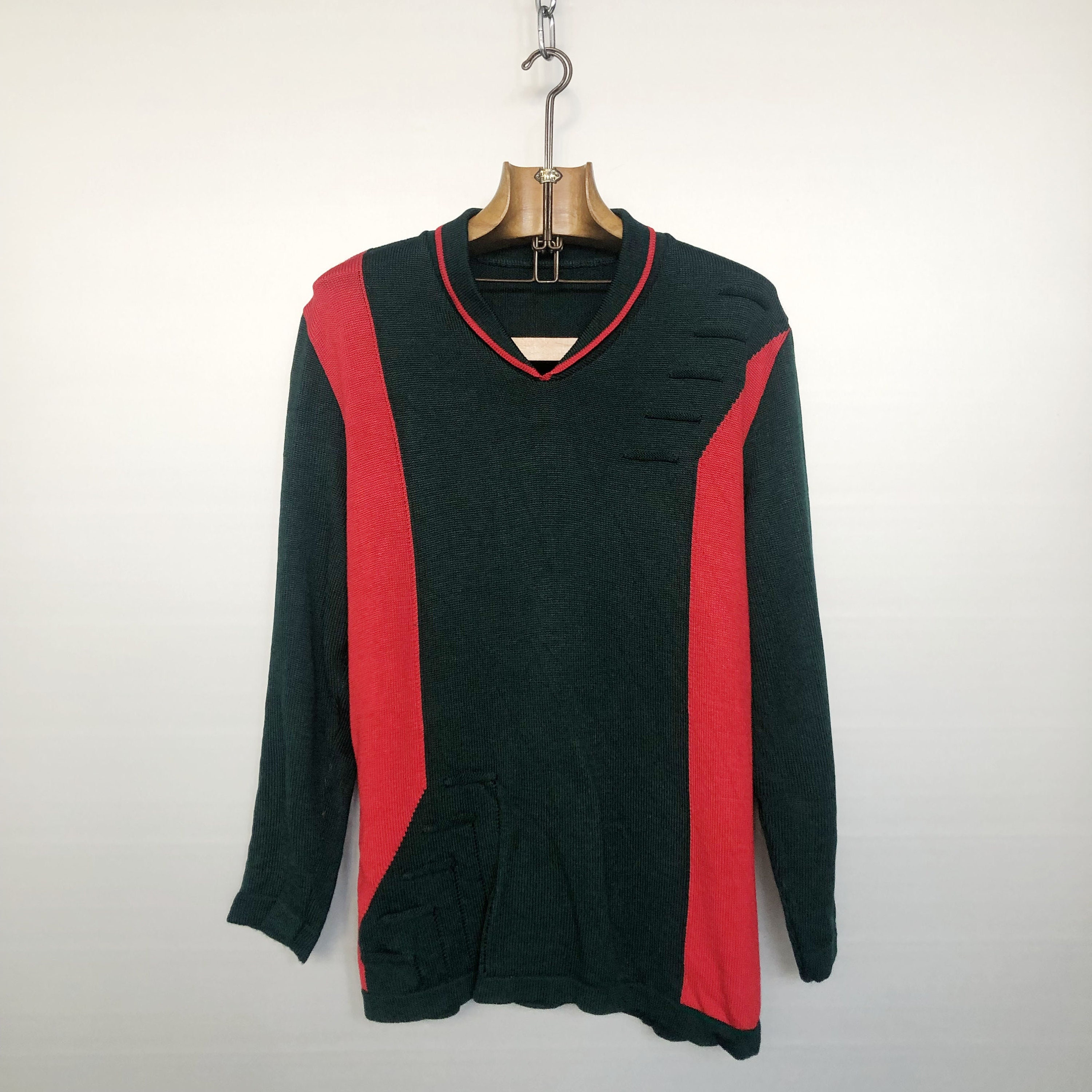 Dark Green and Red Striped Sweater - Etsy