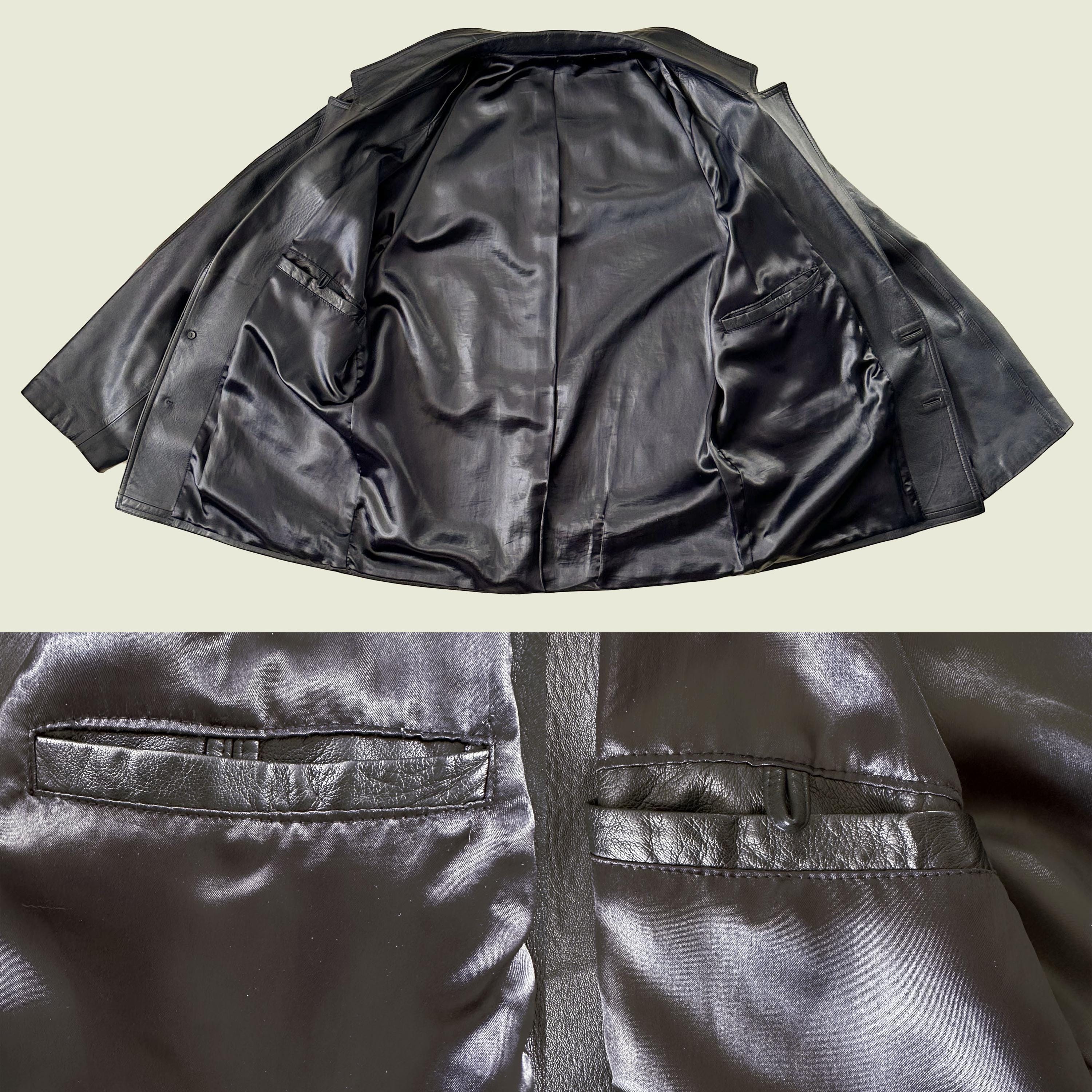 90s Oversized Black Leather Jacket: Soft Vintage Style, Size