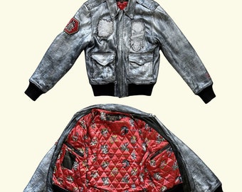 Vintage Ed Hardy Avirex Leather Flight Jacket: Tattoo Embroidery