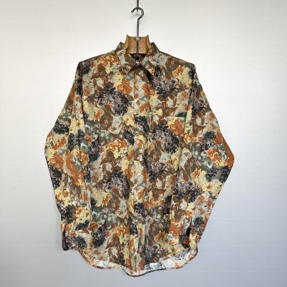 Vintage Floral Camo Shirt | Fall Leaves Print 90s | NEW FAST Label | M