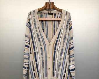 Vintage Beige and Blue Cardigan