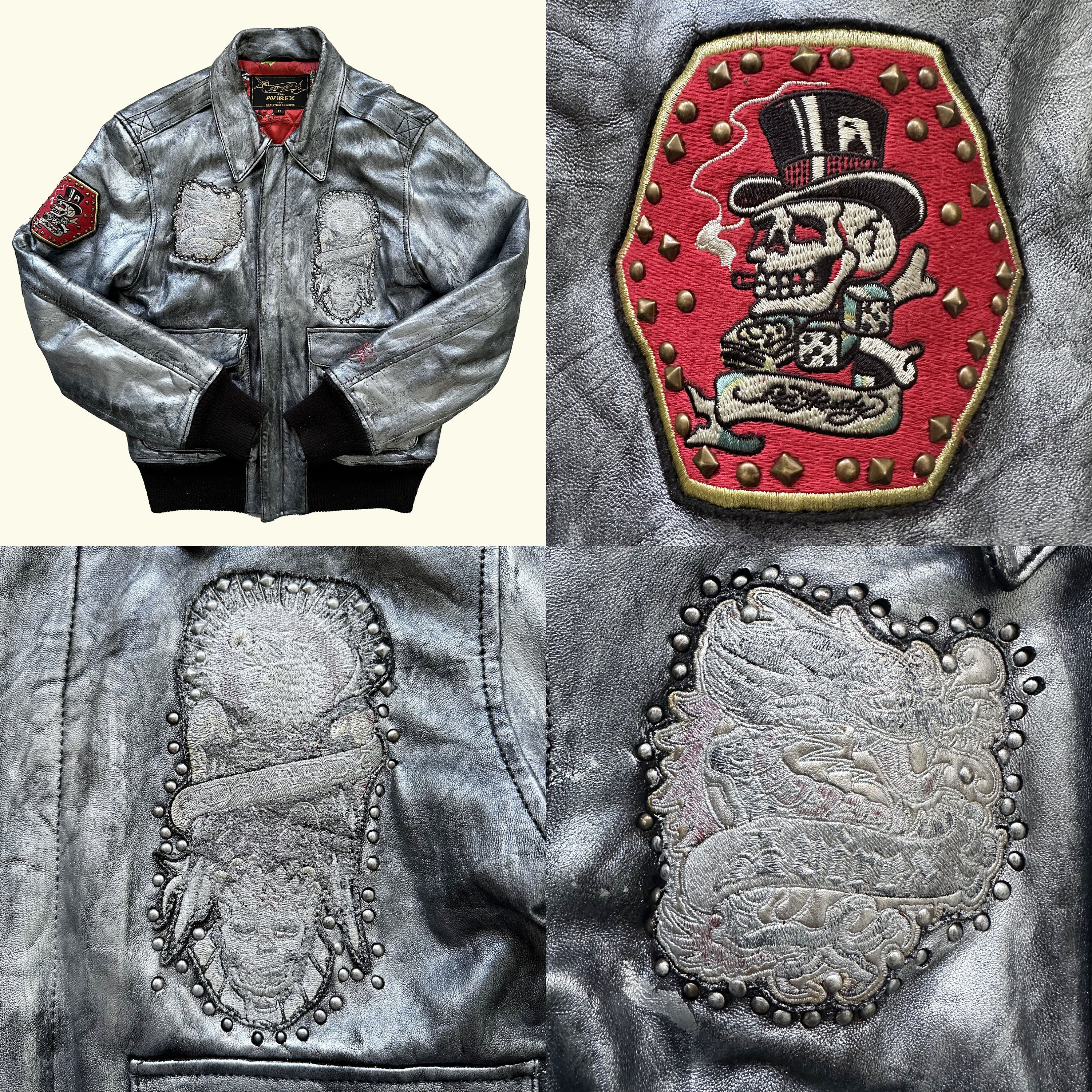 Skull ファッション Avirex USA Skull Feather Leather Jacket