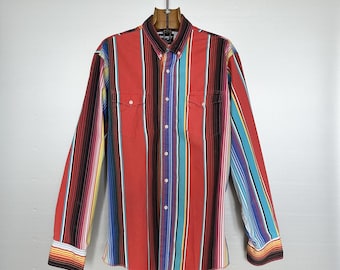 Vintage Cowboy Shirt | Bold Striped WRANGLER | Rare 90s Western | Size 17-34