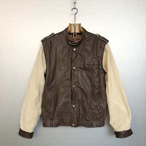 Vintage Beige and Brown Leather Jacket