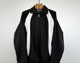 70s Vintage Track Jacket: Black & Red Zip up Sportswear (L) - Etsy