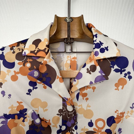 Vintage 60s/70s Orange Brown Purple Floral Top - image 3