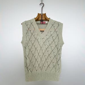 Vintage Sleeveless Sweater: Pale Green Diamond Knit, Renato Nucci Italy, Size L
