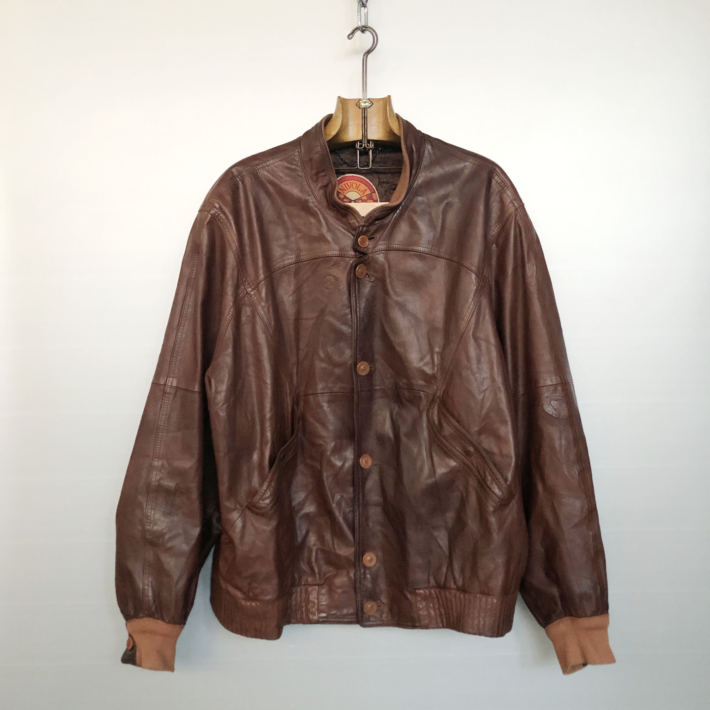Vintage Brown Leather Bomber Jacket - Etsy