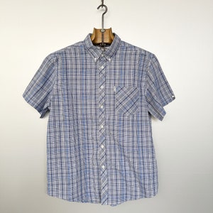 Vintage Button-down Short Sleeves Blue Checked Shirt