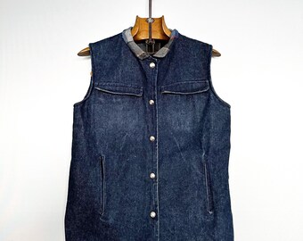 Vintage Denim Vest | Plaid Lining & Lumberjack Vibes | Classic Outdoor Style | Size S/M