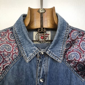 Camisa jeans vintage | Estilo cowboy com pala paisley | Indiana Rock | Tamanho G imagem 3