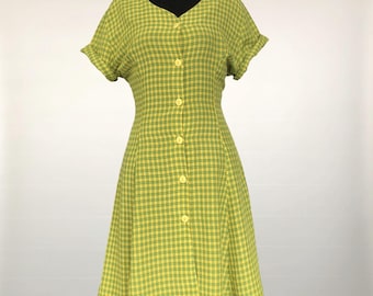 Vintage 60s Style Dress | Yellow Green Trapeze | French Vintage | M/L