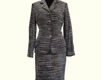 Traje de terciopelo vintage / Conjunto ejecutivo a rayas / Nina Ricci París años 90 / FR40