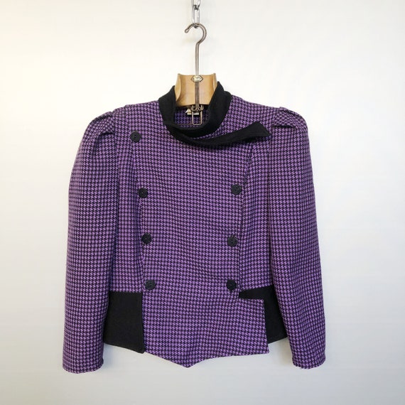 Buy Vintage 80s Houndstooth Military Jacket | Double Breasted 