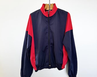 Vintage 70er Jahre Sweatshirt | Kräftiges Rot & Blau | Klassische Sportbekleidung | Grösse M