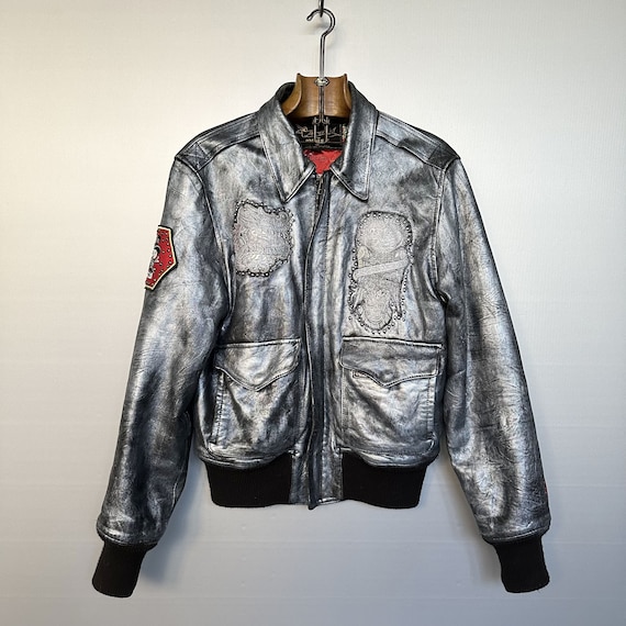 Vintage Ed Hardy Avirex Leather Flight Jacket: Tattoo Embroidery