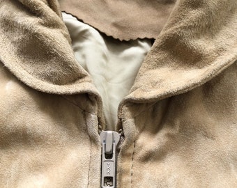 ヴィンテージベージュスエードボンバージャケット | ラウンドカラー