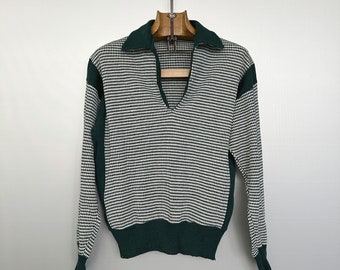 Pull géométrique vert et blanc vintage