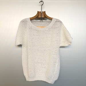 Vintage Häkel Top | Ivory Oversized 80er Jahre Pullover | Boho Strickwaren | L