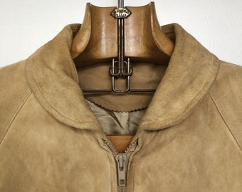 ヴィンテージベージュスエードボンバージャケット | ラウンドカラー