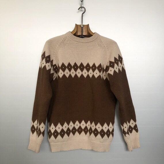 Vintage 80s Diamond Beige Brown Knitwear - Etsy