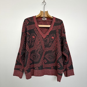 Vintage Red Black Geometric Sweater