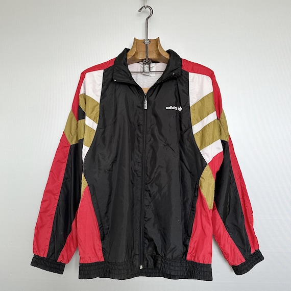 Vintage 90s Adidas Track Jacket | Geometric Black-red-bronze
