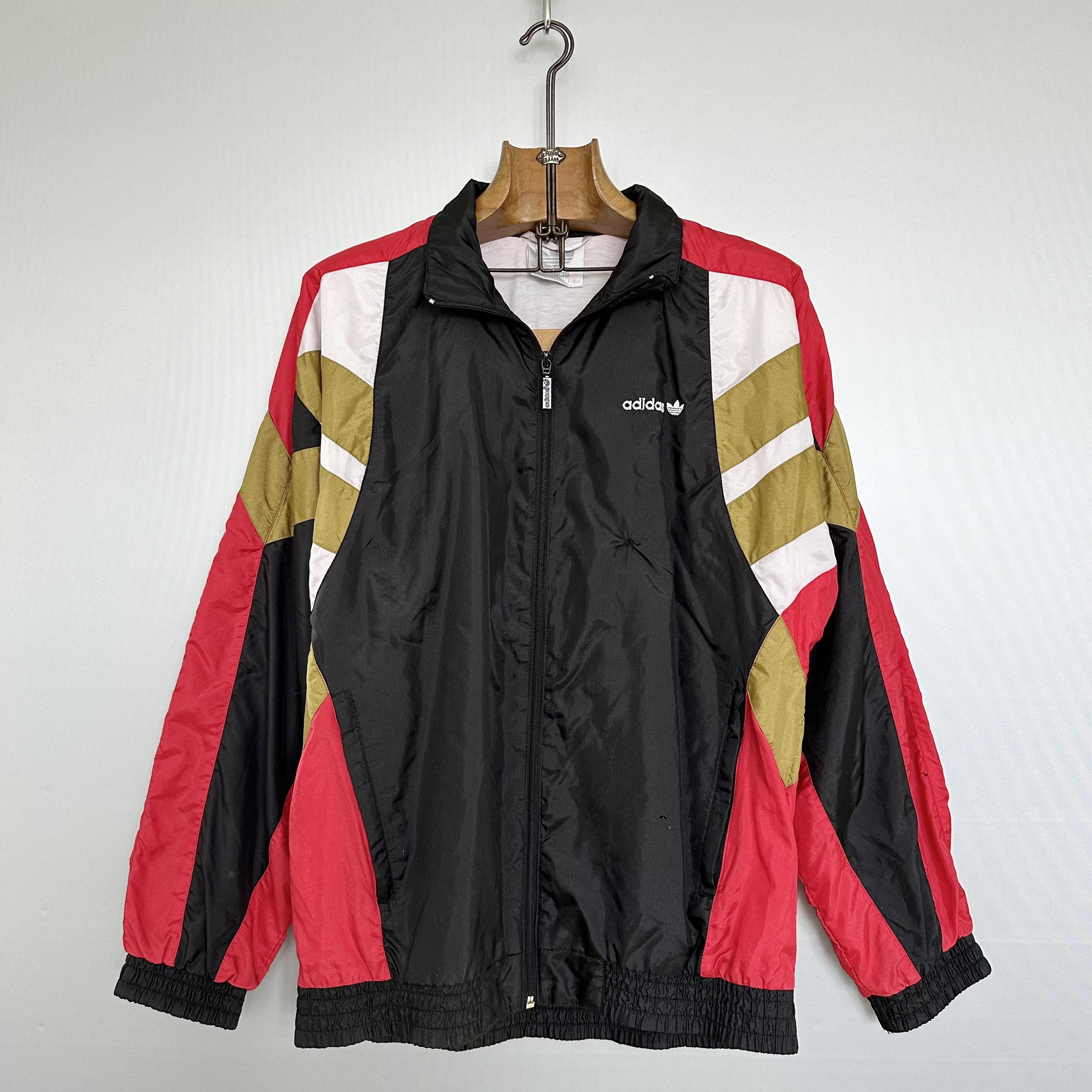 Vintage 90s Adidas Track Jacket | Geometric Black-red-bronze